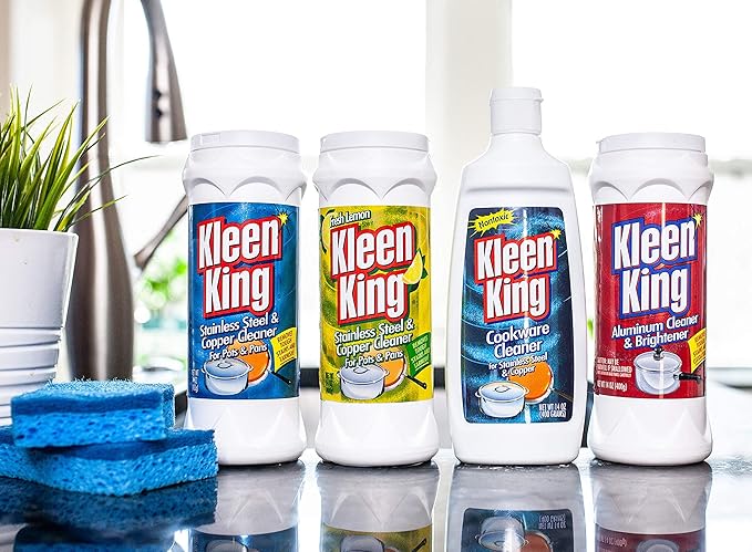King Kleen Stainless Steel Cookware Cleaner and Copper Cleaner (14 oz, 1 Pack) Helps Remove Stains and Tarnish from Pots and Pans, Multi-Purpose Metal Cleaner, Powder Form