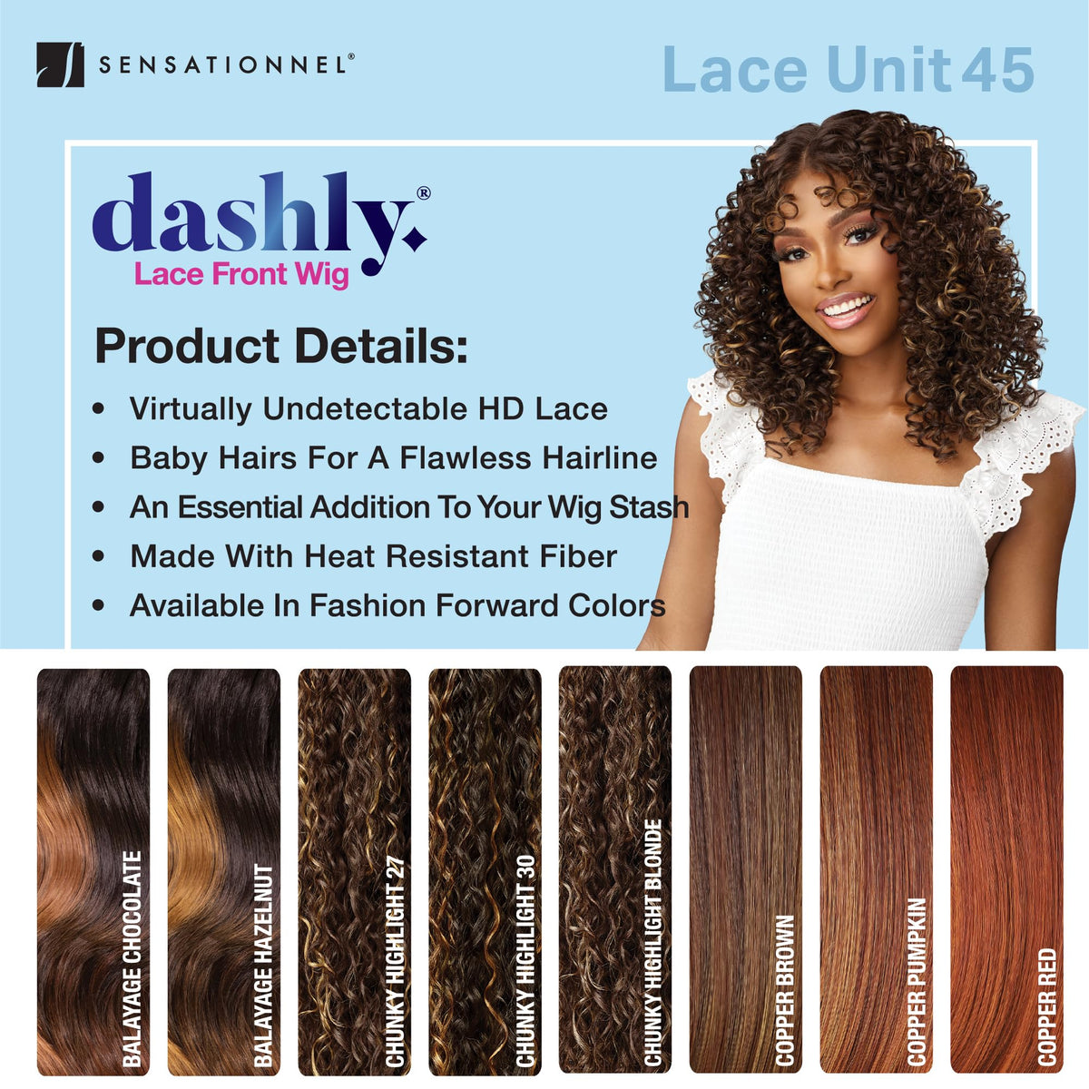 Sensationnel Dashly Lace Front Wig - Unit 45 Hand Tied Laceparting Ear to Ear Synthetic (2 DARKBROWN)