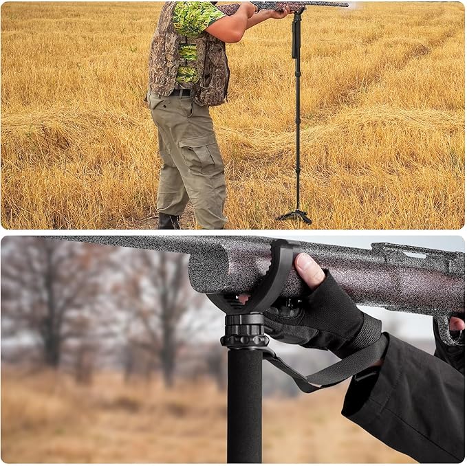 CVLIFE Hunting Monopod Shooting Stick, Shooting Rest Hunting Tripod Gun Rifle Rest, Adjustable Aluminum 20.5"-66.1" with Tiltable and Rotatable Tri-Stand Tripod Base and Rubber V Yoke for Outdoor