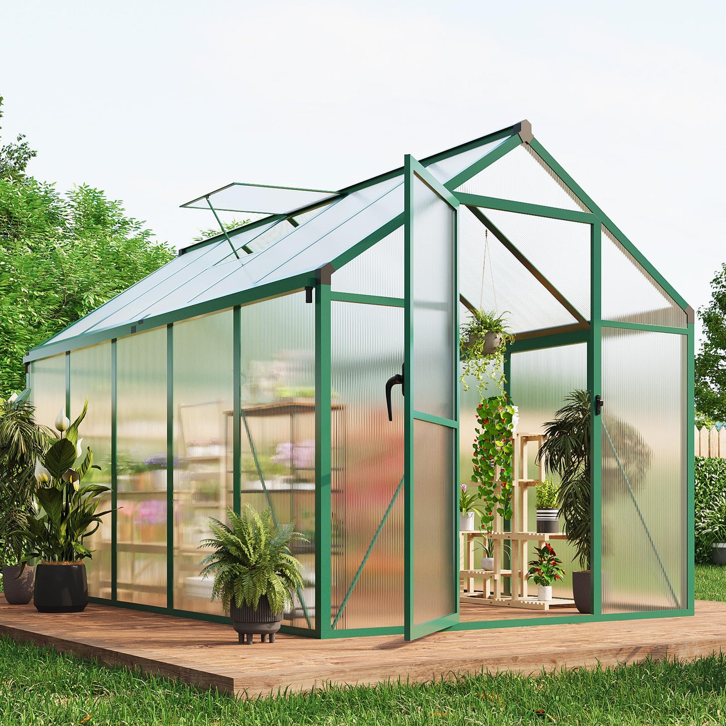 IDEALHOUSE 6×10 FT Greenhouse, Large Walk in Greenhouses for Outdoors and Garden Planting, Polycarbonate Greenhouse with Enhanced Aluminum Frame, Green Houses with Quick Setup Structure and Roof Vent