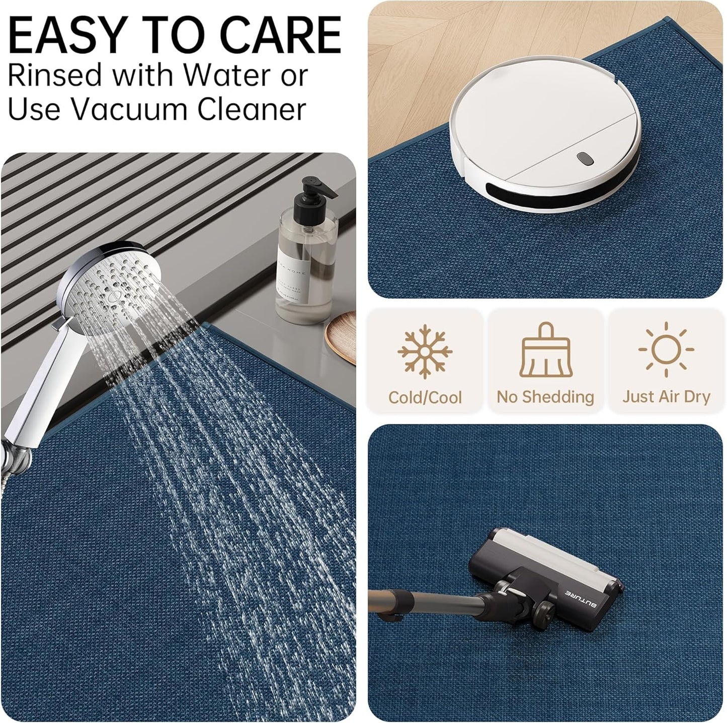 Mecko Bath Mat, Ultra Absorbent Quick Dry Bathroom Floor Mats-Upgraded Thin Cozy Cloth Bathroom Mat(Navy Blue,20"x32")