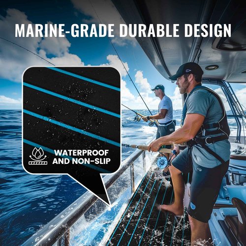 BOSSDECK Boat Flooring - EVA Foam Boat Decking - Self-Adhesive Boat Mat Faux Teak Marine Carpet for Boats RV Yacht Kayak 86.6"x21.7", Black with Blue Lines