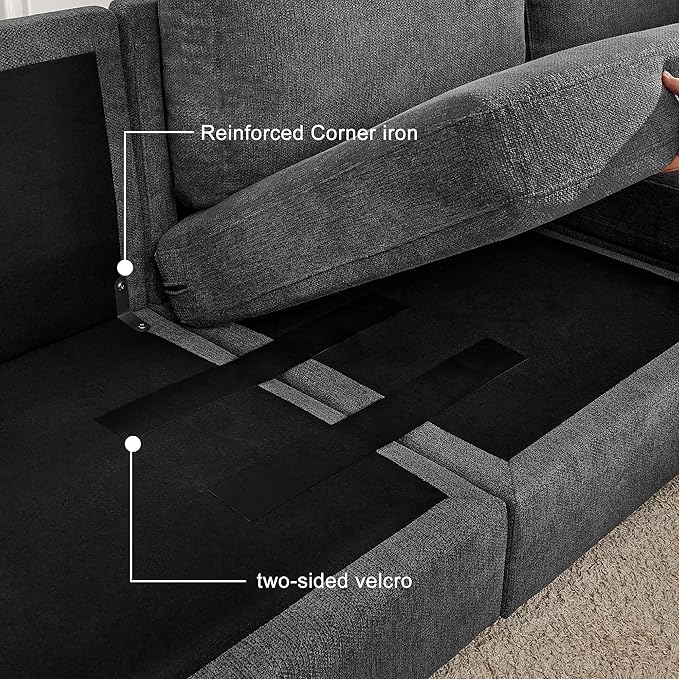 Mofolit 100“ L Shaped Couch with Reversible Chaise Sectional Sofa Corner Couches for Living Room,Apartment and Compact Spaces (Grey)