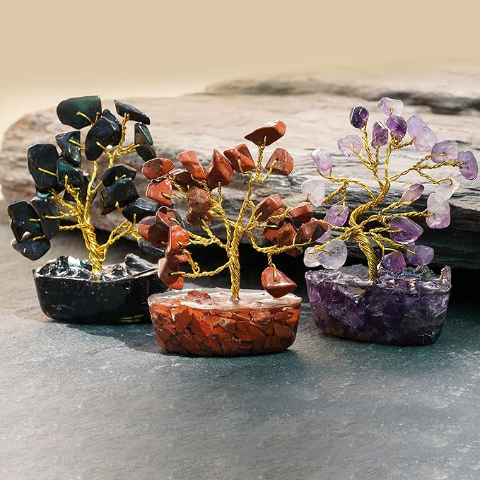 KARMAPLEDGE Healing Crystal Tree of Life Gifts for Women, Set of 12 Handmade 7 Chakra Healing Crystal Tree for Home Decor, Office Decor, Positive Energy, Money, Good Luck Gifts Mom