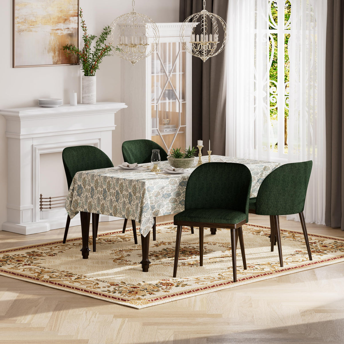Homixis Upholstered Dining Chairs Set of 6 - Line Fabric Modern Dining Room Chairs, Mid-Back Restaurant Kitchen Chairs with Wooden Legs