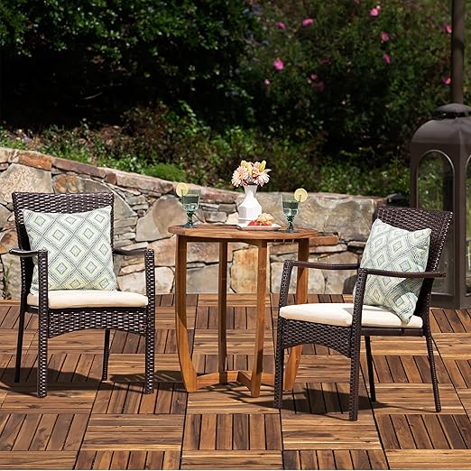 VICTORY RELAX Acacia Wood Decking Tiles 9PCS - Easy Snap Interlocking Deck Tiles for Patio Poolside Balcony Decor - All Weather Waterproof Flooring for Indoor & Outdoor (Round Joints)