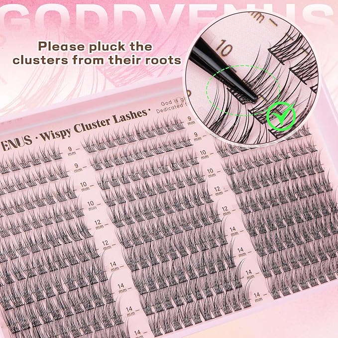 Lash Clusters Wispy 9-14mm Eyelash Clusters Natural DIY Cluster Eyelash Extensions Lash Individual 300pcs Short C Curve