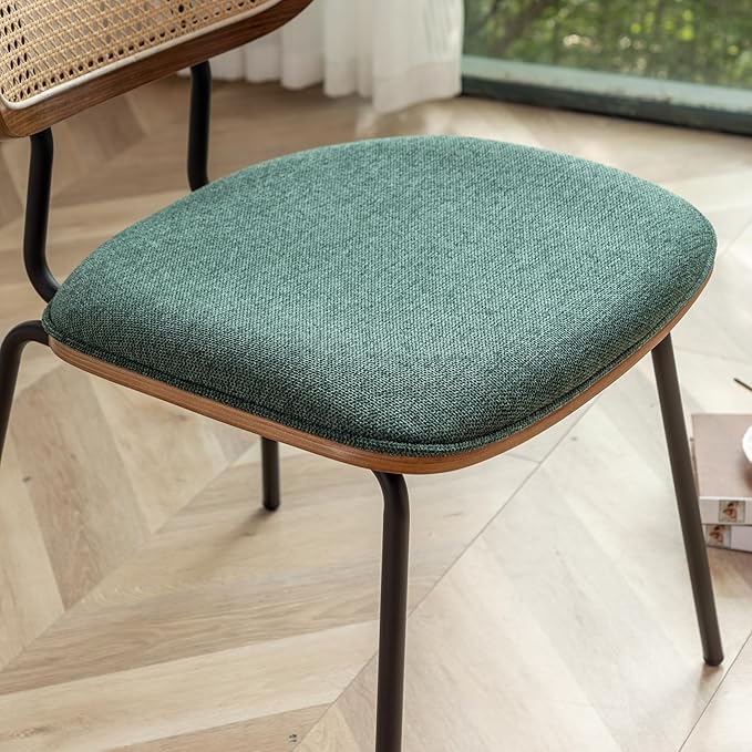 HOCEWI Rattan Dining Chairs Set of 4, Christmas Chair Mid Century Modern Dining Chairs with Cane Back for Kitchen Dining Room, 19 Inch Fabric Green