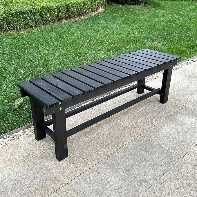 LSPYYDS Outdoor Garden Bench, 3-Person Wood Patio Bench Weatherproof Outdoor Backless Bench, Anti-Corrosion and Anti-Rust Garden Benches for Garden Lawn Porch Park Backyard (Black,47.25''/120cm)