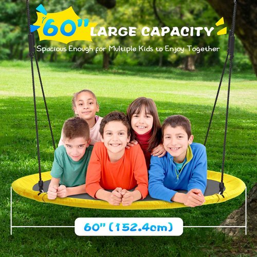 LittleLogiQ Saucer Tree Swing for Adults & Kids, 60-Inch Large Round Swings for Outdoor & Indoor, Heavy-Duty Circle Swing w/ 700lbs Capacity, 360° Rotation, 900D Oxford, 2pcs Hanging Straps - Yellow