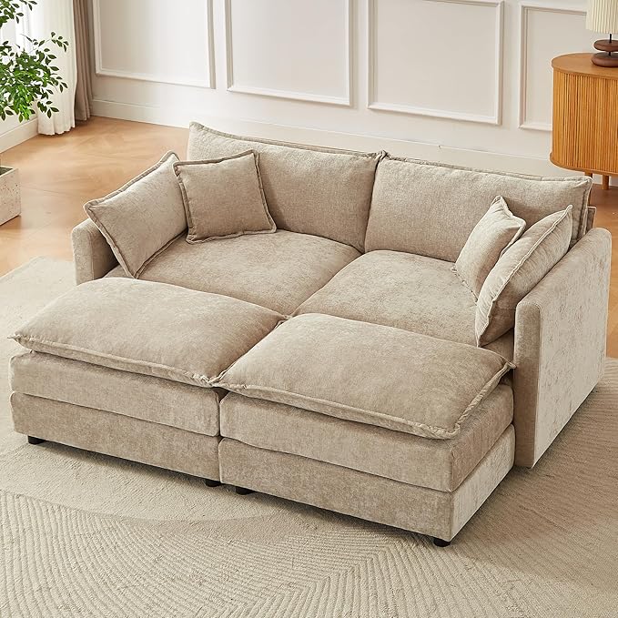 saows Modular Sectional Sofa, 77 Inch U Shaped Couch Set with Armrests, 2-Seater Comfy Cloud Couches for Living Room Apartment, Coffee