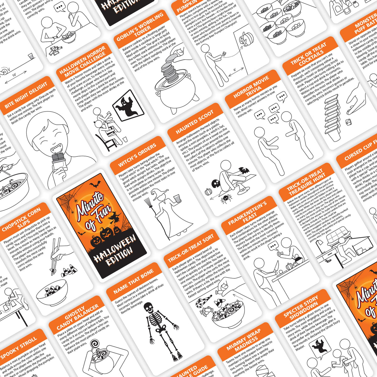 Funwares Minute of Fun Game - Minute to Win It Games for Kids, Adults, Teens, Families, Game Night, Gift for Home, Birthdays, or Travel. 2-12 Players! Halloween Edition - 100 Challenges