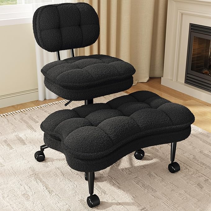 Cross Legged Office Chair, Criss Cross Desk Chair ADHD Meditation Kneeling Seat with Height Adjustable Seat for ADHD,Relaxation, Home Office,Black