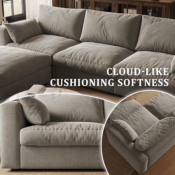 Cloud Modular Sectional Sofa Couch with Storage Ottoman, Oversized Sectional Couches for Living Room, Single Seat, Chenille, Light Gray
