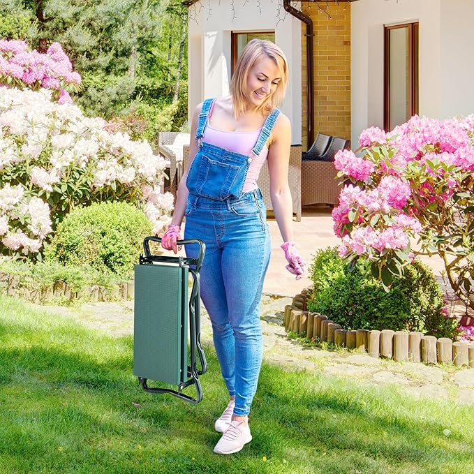 ReunionG Garden Kneeler and Seat, Foldable Garden Stool with Thick Kneeling Pad & Tool Bag, Heavy Duty 2 in 1 Gardening Bench for Seniors, Women, Parents