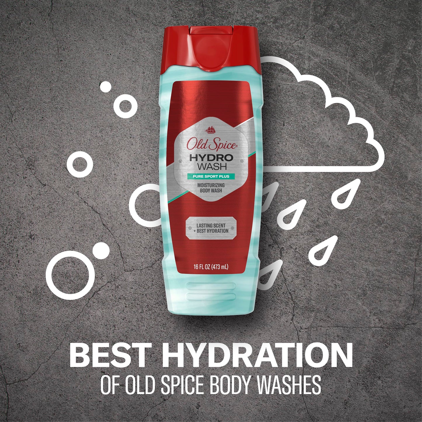 Old Spice Hydro Wash Body Wash Hardest Working Collection Pure Sport Plus 16 Oz, 0.9 Pound