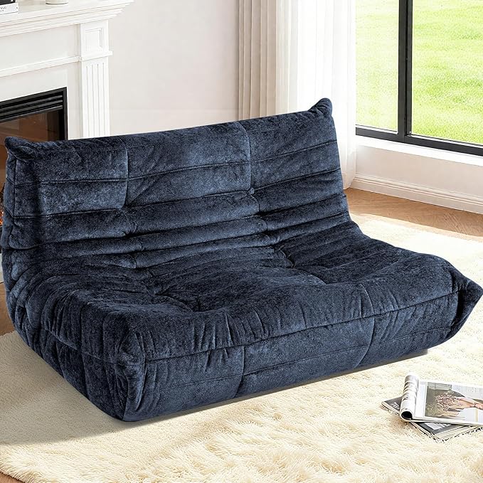 HABUTWAY Bean Bag Chair, Giant Bean Bag Chairs for Adults, Loveseat Fireside Chair, 2 Seater Lazy Bean Bag Sofa Memory Foam Couch for Living Room, Bedroom, Office (Navy Blue)