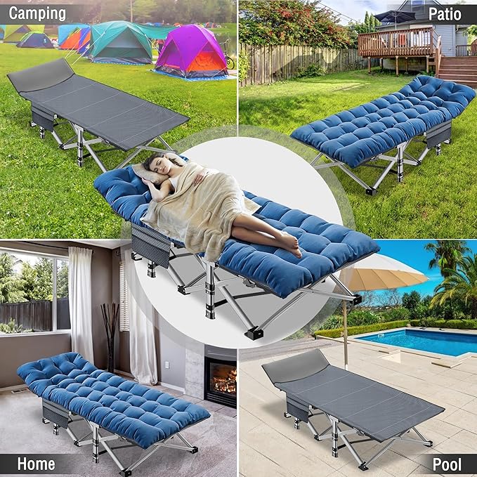 ABORON XXL Camping Cot for Adults 900LBS - 78"×32" Oversized Folding Bed with Mattress Pad, Heavy Duty 1200D Oxford Outdoor Cot with Carry Bag