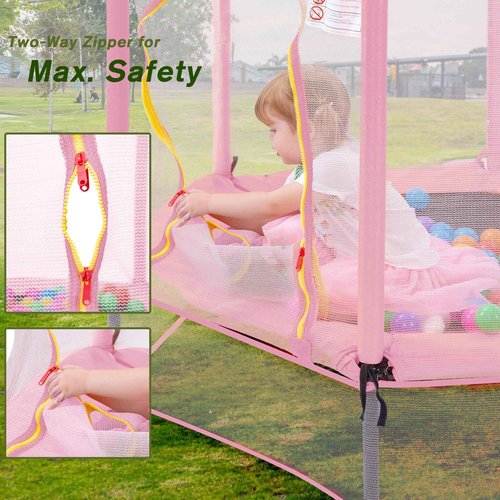 Merax 55" Indoor/Outdoor Kids Jumper: Safety Enclosure Net, Ball Pit Included | 4.5FT Mini Trampoline for Toddlers & Babies 3+ Months,Pink