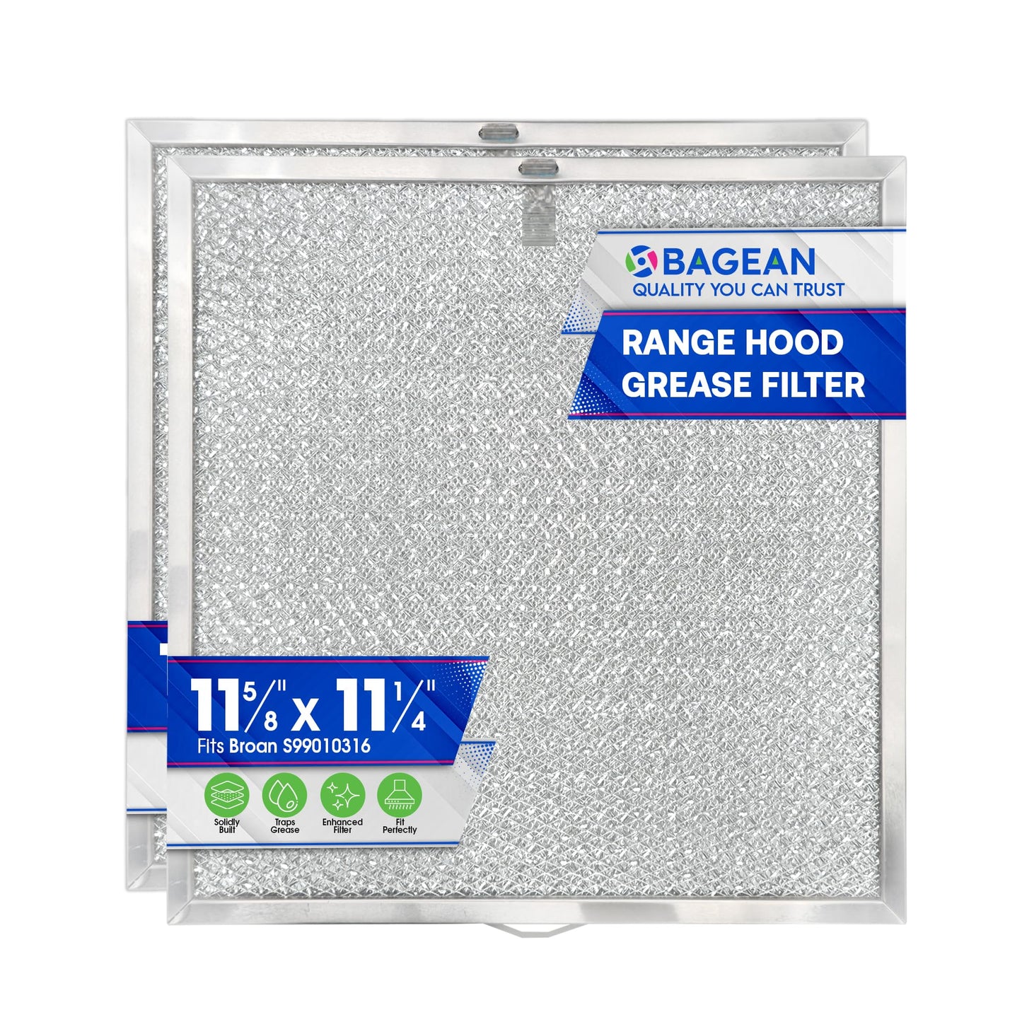 Range Hood Filter Replacement 11.60 x 11.22 BPQTAF S99010316 Fits Broan Range Hood Filter - Aluminum Mesh Hood Vent Filter - Filters Air Entering Kitchen Stove Overhead Exhaust Fan Vent (2-Pack)-New