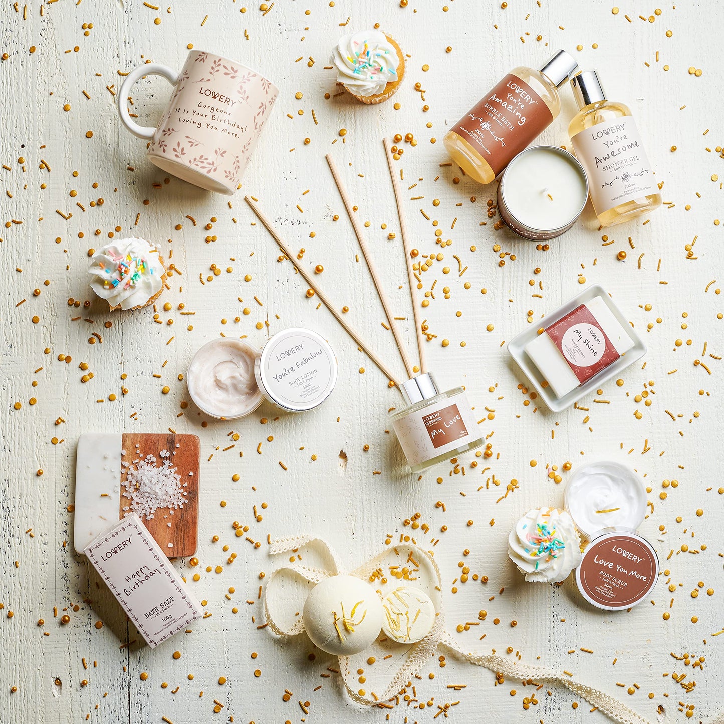 Birthday Gifts for Women, Birthday Gift Basket, Bath and Spa Gift Set for Women, Luxury Birthday Spa Gift Box, Vitamin E & Shea, Rich Bath Essentials in Coconut Scent, Happy Birthday Mug & More