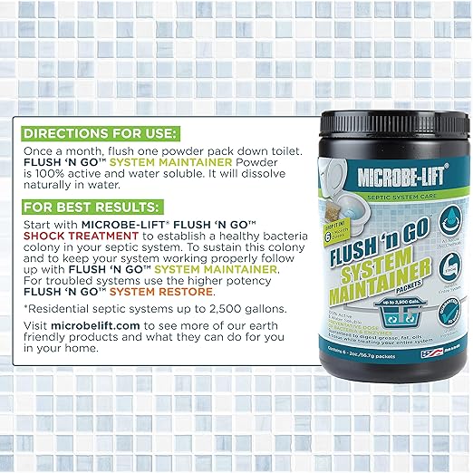 MICROBE-LIFT Septic Tank Treatment, Flush 'N Go System Maintainer, 6 2OZ Packets