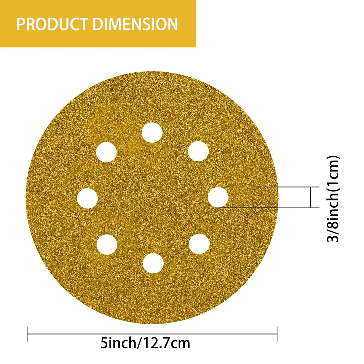 150PCS 60 Grit Gold Sanding Discs, 5-Inch 8-Hole Sandpaper for Random Orbital Sander,for Automotive or Woodworking