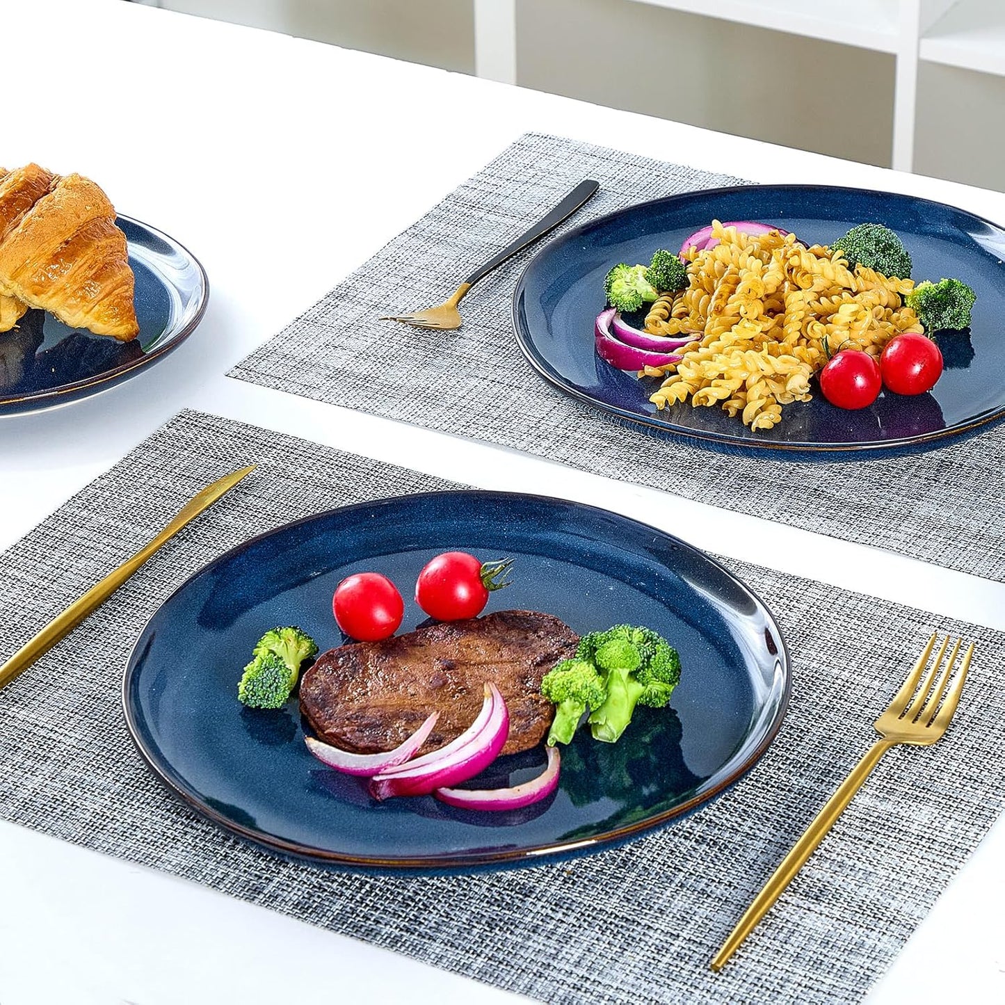 Bestone 12 Pieces Round Kitchen Dinnerware Sets,Plates and Bowls Sets,Dishes, Plates, Bowls, Dish Set, Chip Resistant Ceramic Dinnerware Set, Dishwasher/Microwave Safe,Service for 4,Cobalt Blue