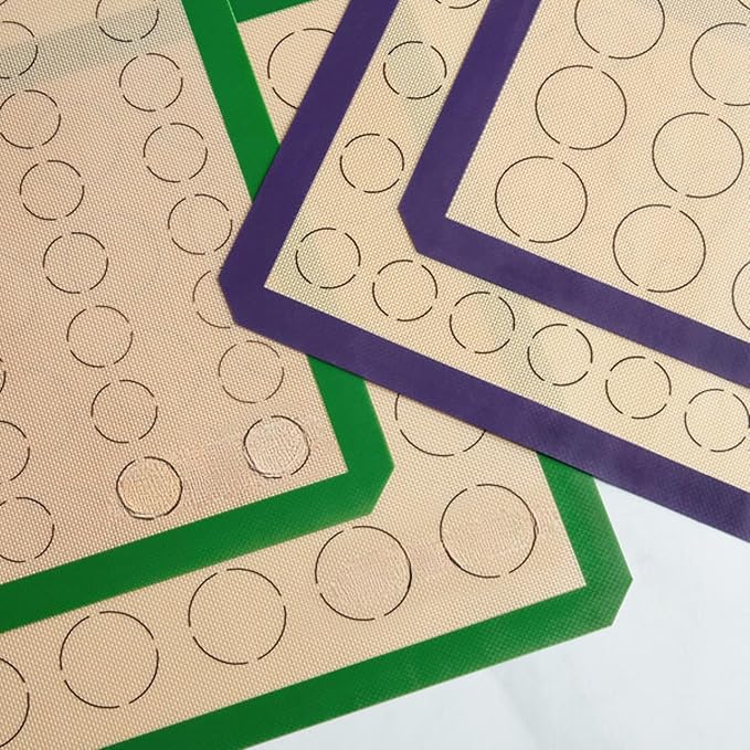 Half Size Silicone Macaron Baking Mat, Green, Non-Stick, 11.75 x 16.5 Inch, 20 Circle Template, Heavy Duty 1mm Fiberglass Weave