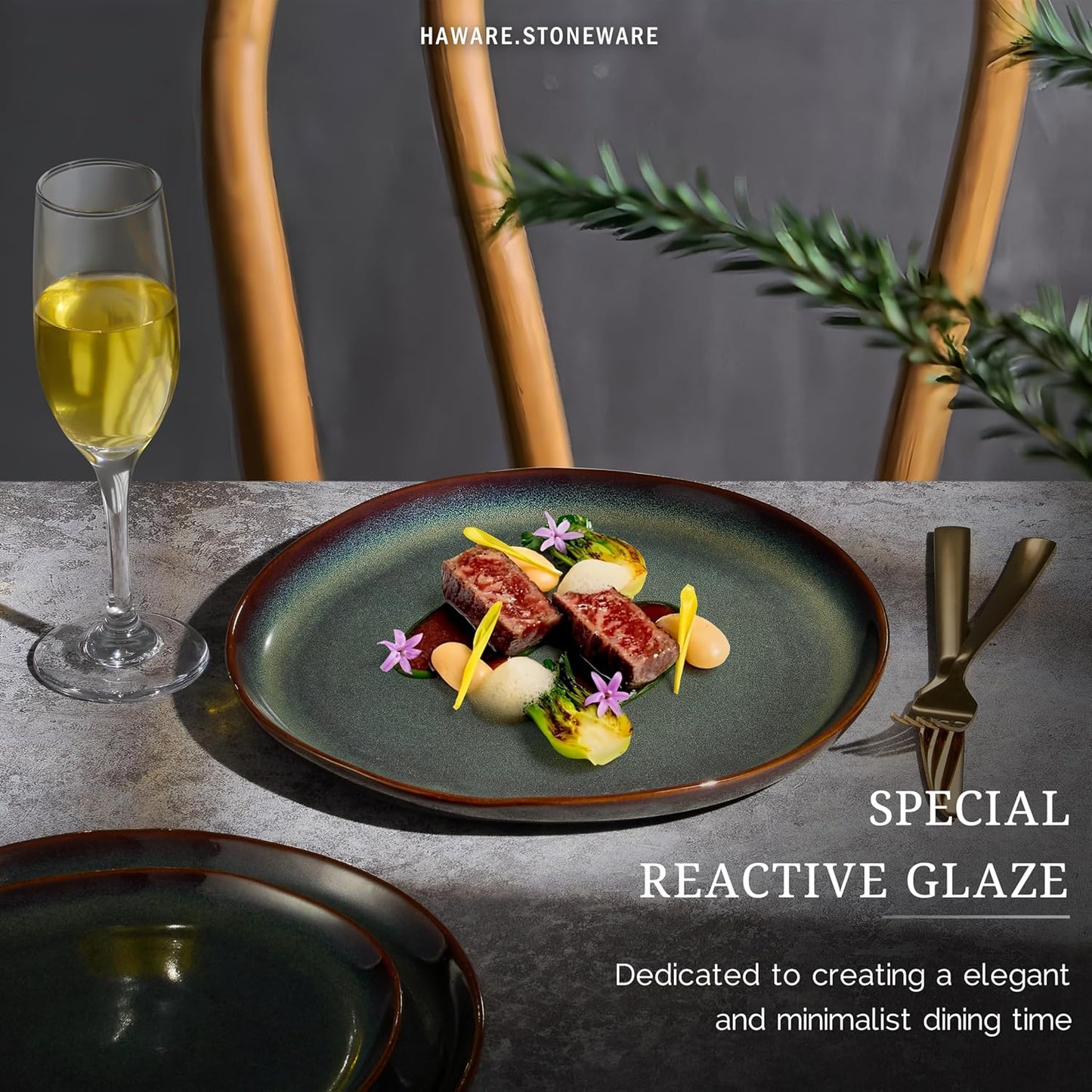 HaWare Stoneware Dinner Plates Set of 6, 10" Heavy Duty Ceramic Plates, Reactive Glaze Dinnerware for Home Restaurant, Chip and Scratch Resistant, Microwave and Dishwasher Safe, Reactive Moss Green