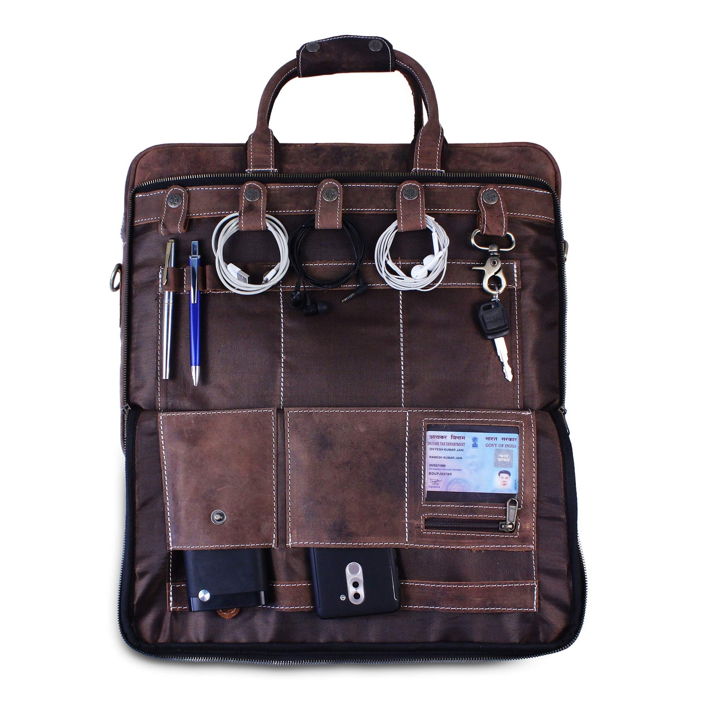 18 Inch Genuine Leather Briefcase for Men and Women, Vintage Messenger Bag, Large Laptop Shoulder Satchel, Professional Business Office Work Bag with Luggage Strap, Handcrafted, Dark Brown