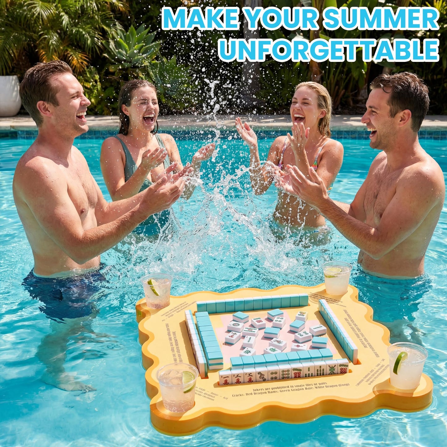Kexaiq Floating Mahjong Table for Pool, Double Sided Floating Game Table with Cup Holders, for Mahjong Poker Card Games, Floating Mahjong Board for Hot Tub Lake Beach, Adults Summer Party (Orange)
