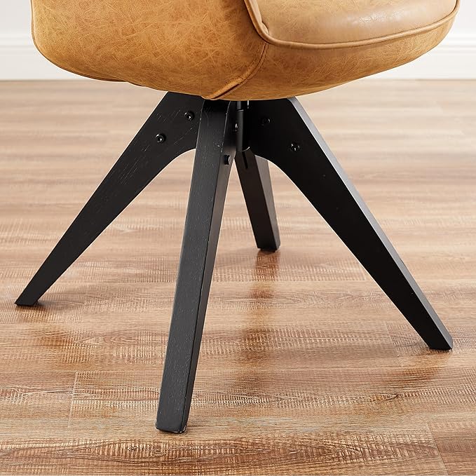 Art Leon Dining Chair, Mid Century Modern Faux Leather Upholstered Swivel Dining Room Chair with Wood Legs, Leisure Side Chair with Arms for Living Room, Brown