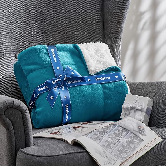 Bedsure GentleSoft Sherpa Fleece Blankets Queen Size for Bed - Thick and Warm Throw for Women and Men, Soft Fuzzy Plush Queen Blanket for Winter, Non-Heated, Teal, 90x90 Inches