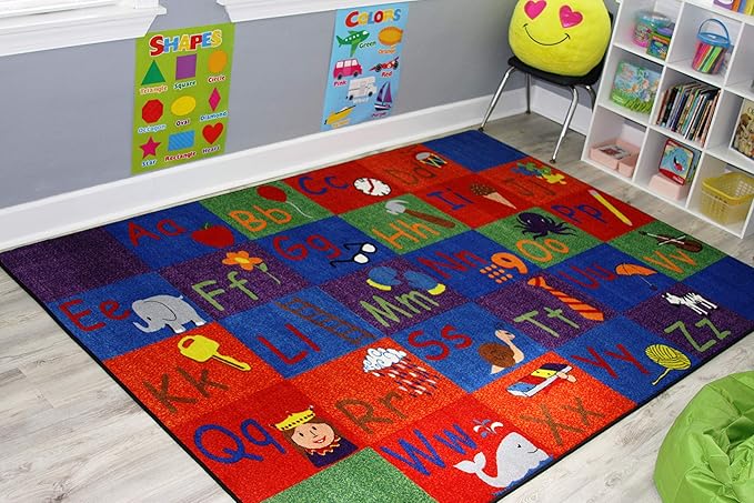 KIDCARPET.COM All in A Row Letter Classroom Rug, 7'6" x 12' Rectangle, Educational Classroom Rug, Kids Learning Play Mat | Area Rug for Bedroom or Playroom