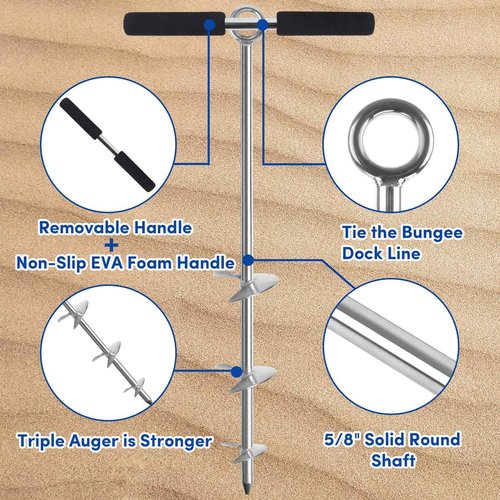 Sand Anchor for Boat 36",2 Pack Chromium-Plated Steel Beach Anchor Boat Sand Anchor with Bungee Dock Line to Hold Watercraft Secure,Kayak ect.Apply to the Sandbar Anchor or Shallow Water Anchor