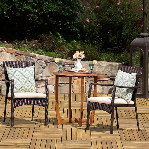 VICTORY RELAX Acacia Wood Decking Tiles 27PCS - Easy Snap Interlocking Deck Tiles for Patio Poolside Balcony Decor - All Weather Waterproof Flooring for Indoor & Outdoor (Round Joints)