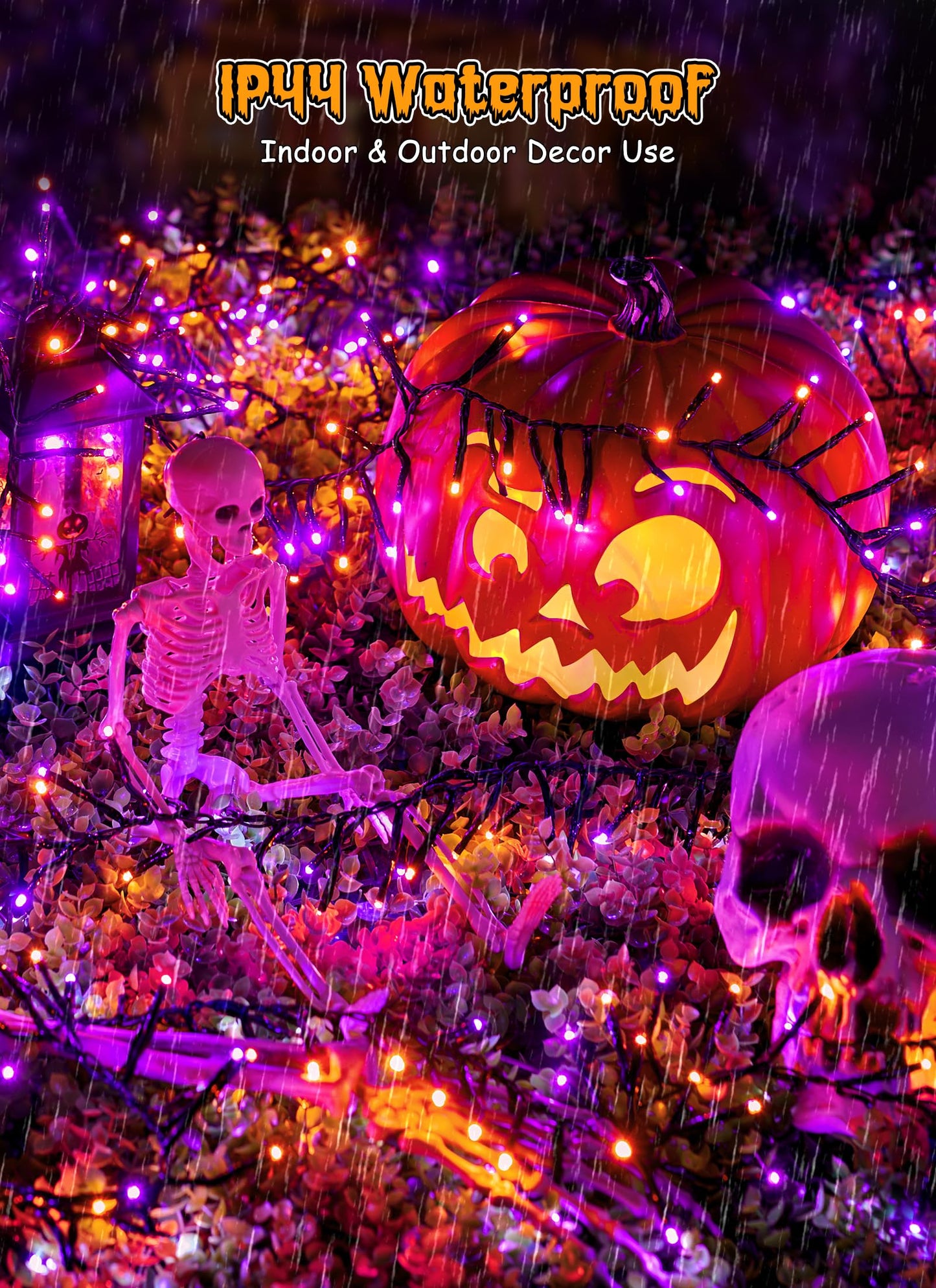 Halloween String Lights Outdoor Cluster Lights - 500 LED 25 Ft Orange Purple Twinkle Lights 8 Modes Timer Remote, Waterproof Plug in Halloween Fairy Lights for Indoor Outdoor Halloween Decorations