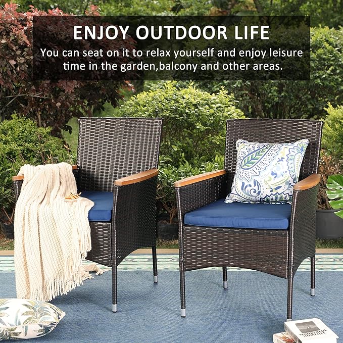 MFSTUDIO Patio Outdoor Wicker Chairs, Woven Rattan Patio Dining Chairs Set of 2, Oversized 2 Outdoor Dining Chairs with Cushions Armrests for Outside Table