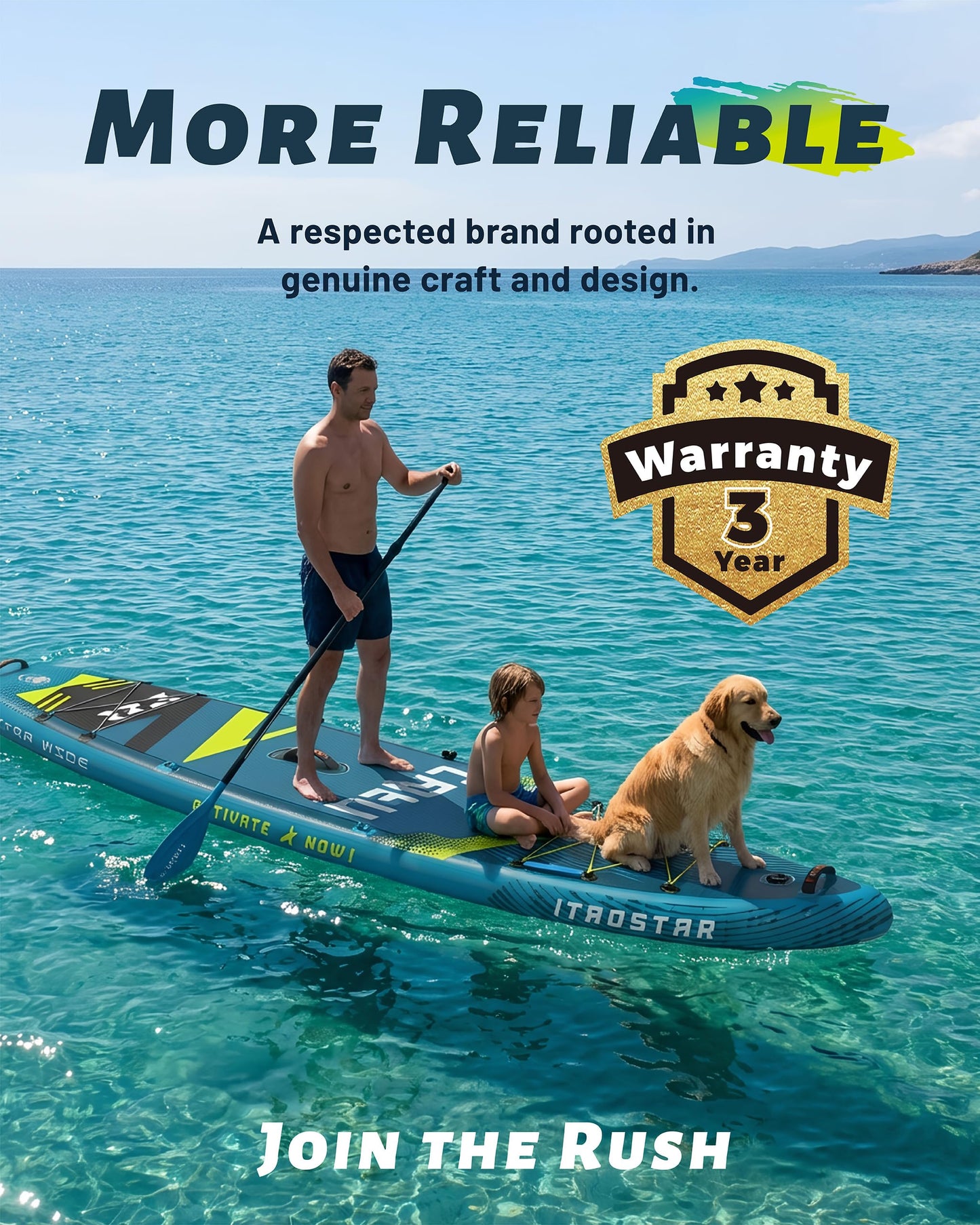 iTAOSTAR Lead 12' × 35" Inflatable Stand Up Paddle Board with Seat, Extra Wide SUP Board with 5 Fins Stable Design for Adults, Youth, All Skill Levels, Lakes, Oceans & Fishing