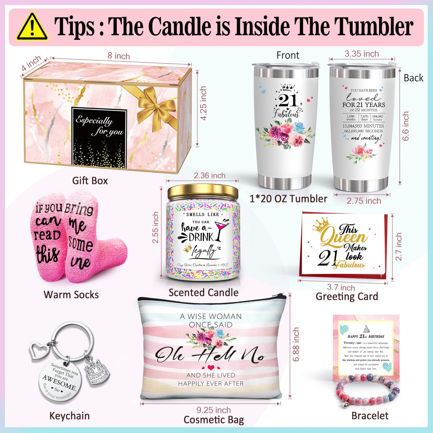 ShinnyWis 21st Birthday Gifts for Her Women,Happy 21st Birthday Basket Gifts Box for Her Daughter Sister Girlfriend,Tumblers Gifts Set for 21 Year Old Women,Funny 21 Birthday Gifts Ideas