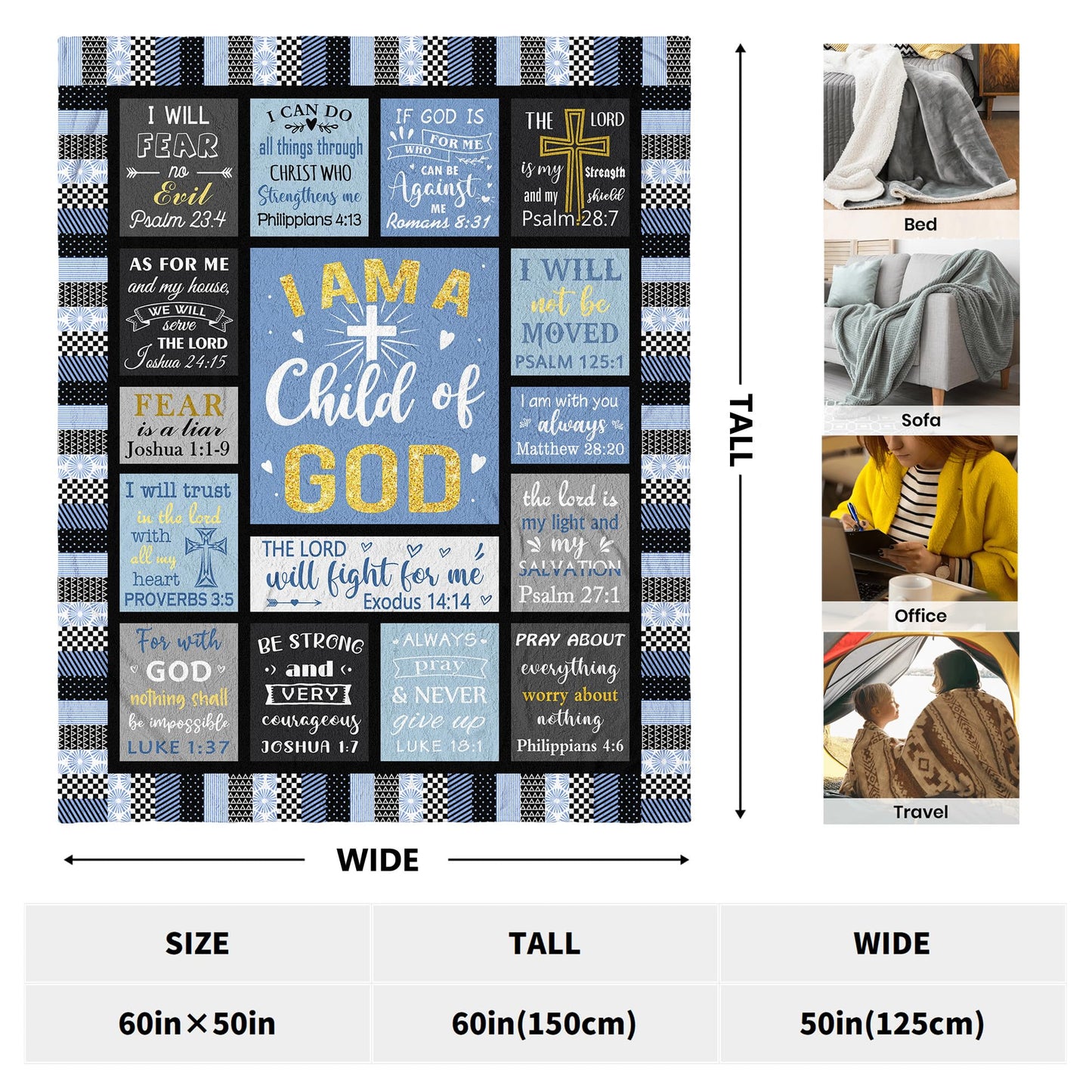 CUJUYO Christian Gifts for Men, Dad, Son, Brother, Him Blanket 60"x50" - Inspirational Religious Graduation/Birthday Gifts - Baptism Confirmation Gifts for Boys - Catholic Spiritual Gifts for Men