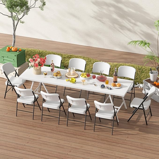 Elevon Folding Chairs Heavy Duty Plastic Chairs with 350-Pound Capacity for Home Office Camping Kitchen Dining Wedding Party Event Picnic, White, 4-Pack