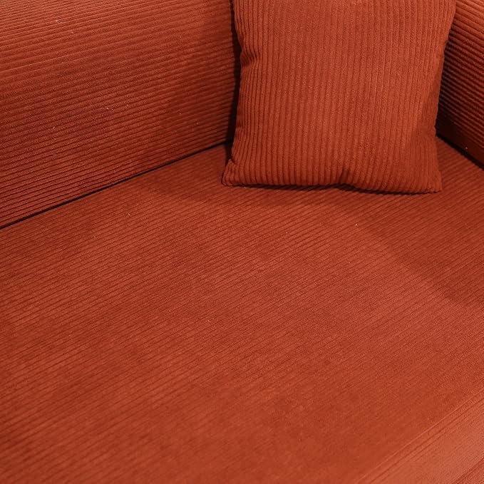 Convertible Couch Sofa Bed Foldable Floor Sleeper | All High-Density 35D Foam | Fold Out Deep Seat Couch | King Size | Compression Sofa Sleeper for Living Room, Bedroom | Corduroy Orange