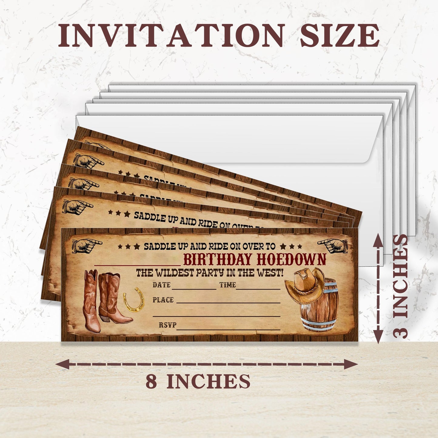 heiyihe Retro Birthday Cards-The Wildest Party Ticket Invite Cards-Retro West Boots Birthday Invitation with Envelopes for West Lovers-Celebration Party Favor & Supplies (20 Packs)-A22