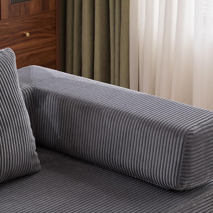 Convertible Couch Sofa Bed Foldable Floor Sleeper | Modern Fold Out Couch | Removable Backrest & Armrests | No Assembly Compression Sofa Sleeper for Living Room, Bedroom | Corduroy Fabric Gray