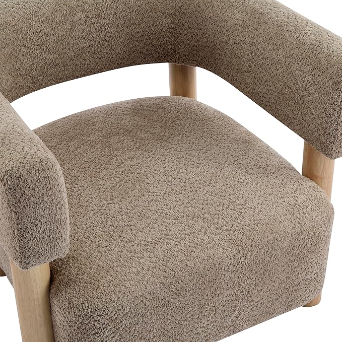 Christopher Knight Home Carly Low Profile Accent Chair, Round Backrest Side Chair, Living Room Armchair with Boucle Fabric Cushion,Comfy Reading Chair for Bedroom,Wooden Single Lounge Sofa,Light Camel