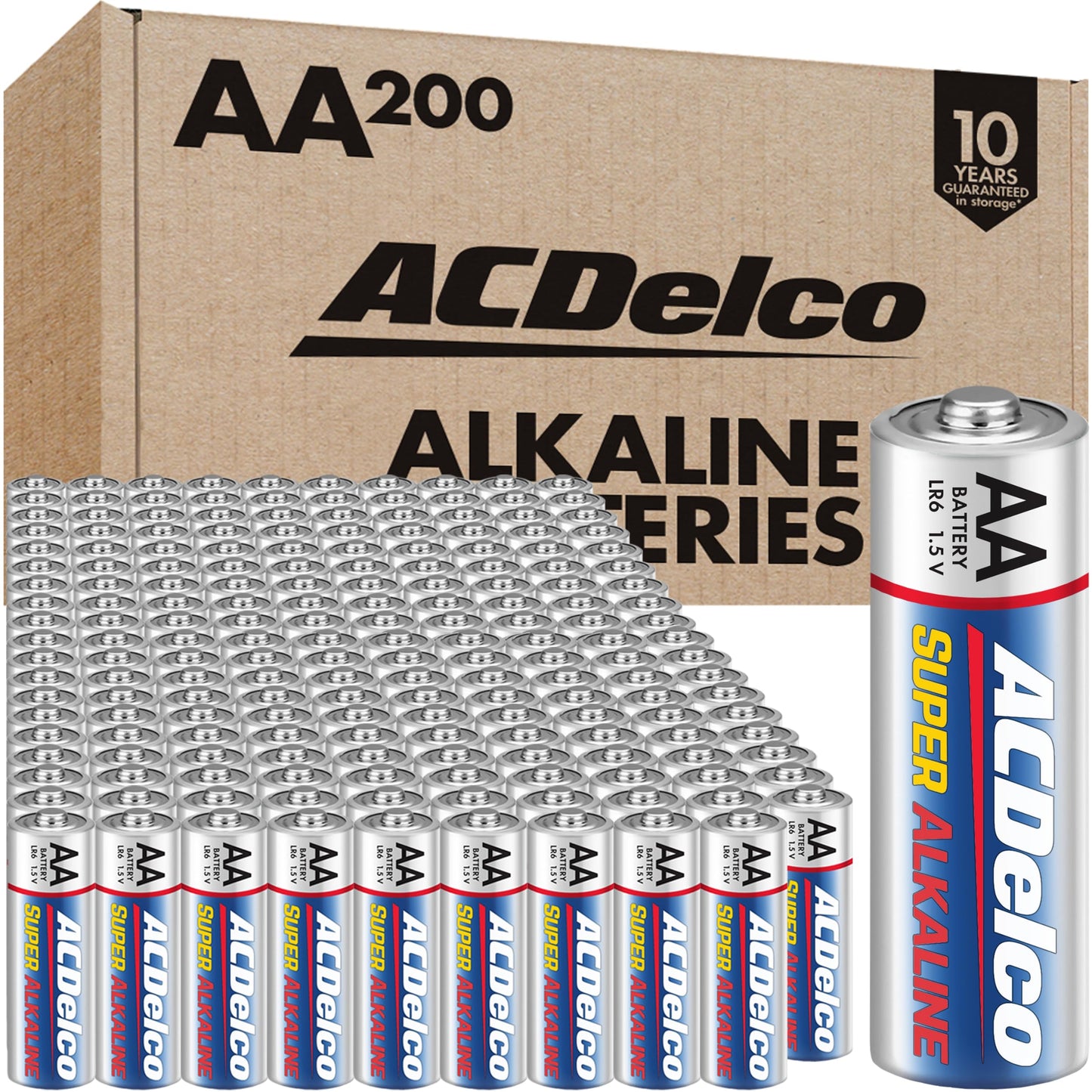 Powermax ACDelco 200-Count AA Batteries, Super Alkaline Battery, 10-Year Shelf Life, Recloseable Packaging
