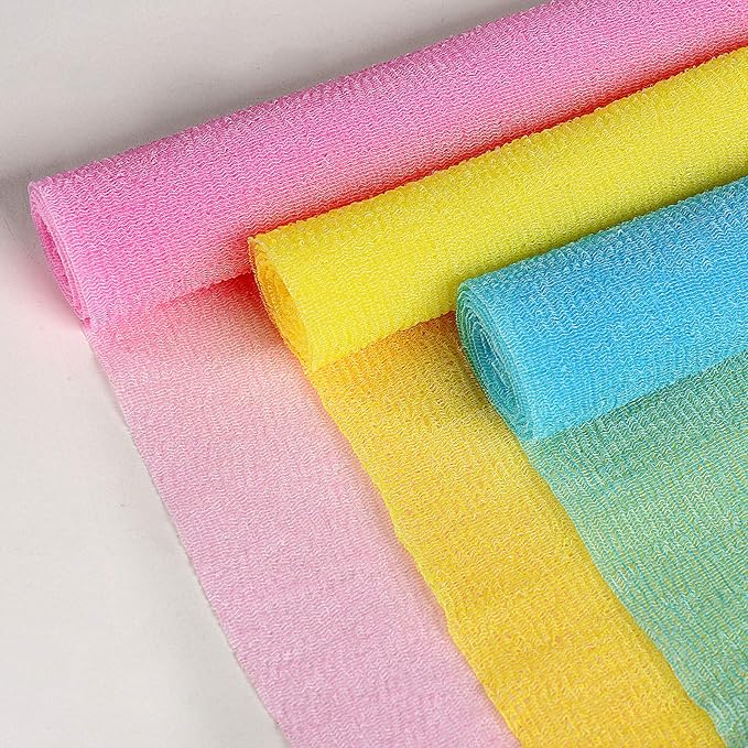 ARCH&M Back Scrubber & Exfoliating Washcloth (3 Pack) - The Ultimate Solution for Back Acne & Rough Skin, 35-Inch Japanese Towel for Full Body Cleansing (Pink x 3)