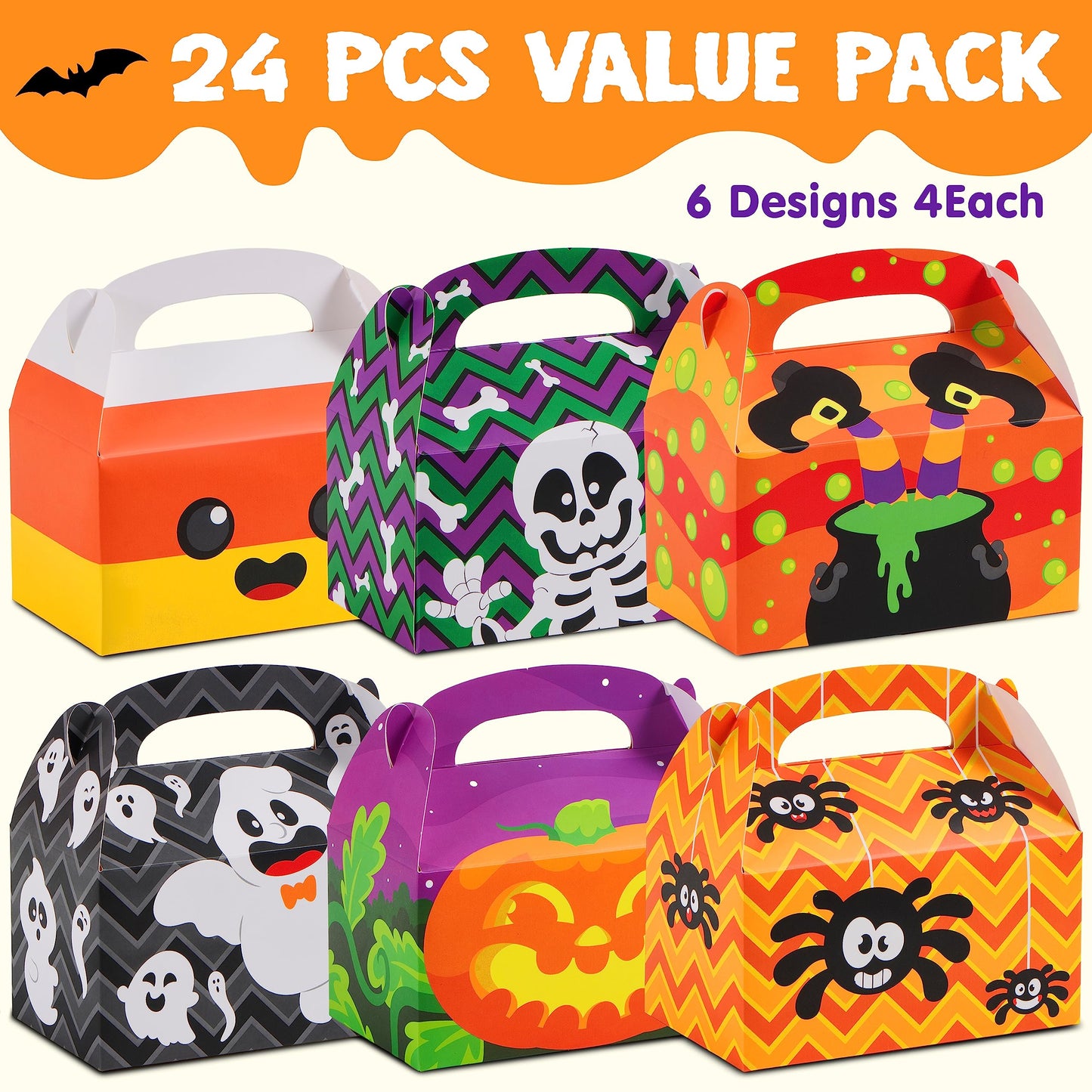 JOYIN 24 PCS Halloween Treat Boxes Candy Boxes, House Cardboard Goodie Bags, Cookies Candy Bags for Kids Children Trick or Treat, Holiday Pastries, Cupcakes, Party Favor Supplies, Decoration